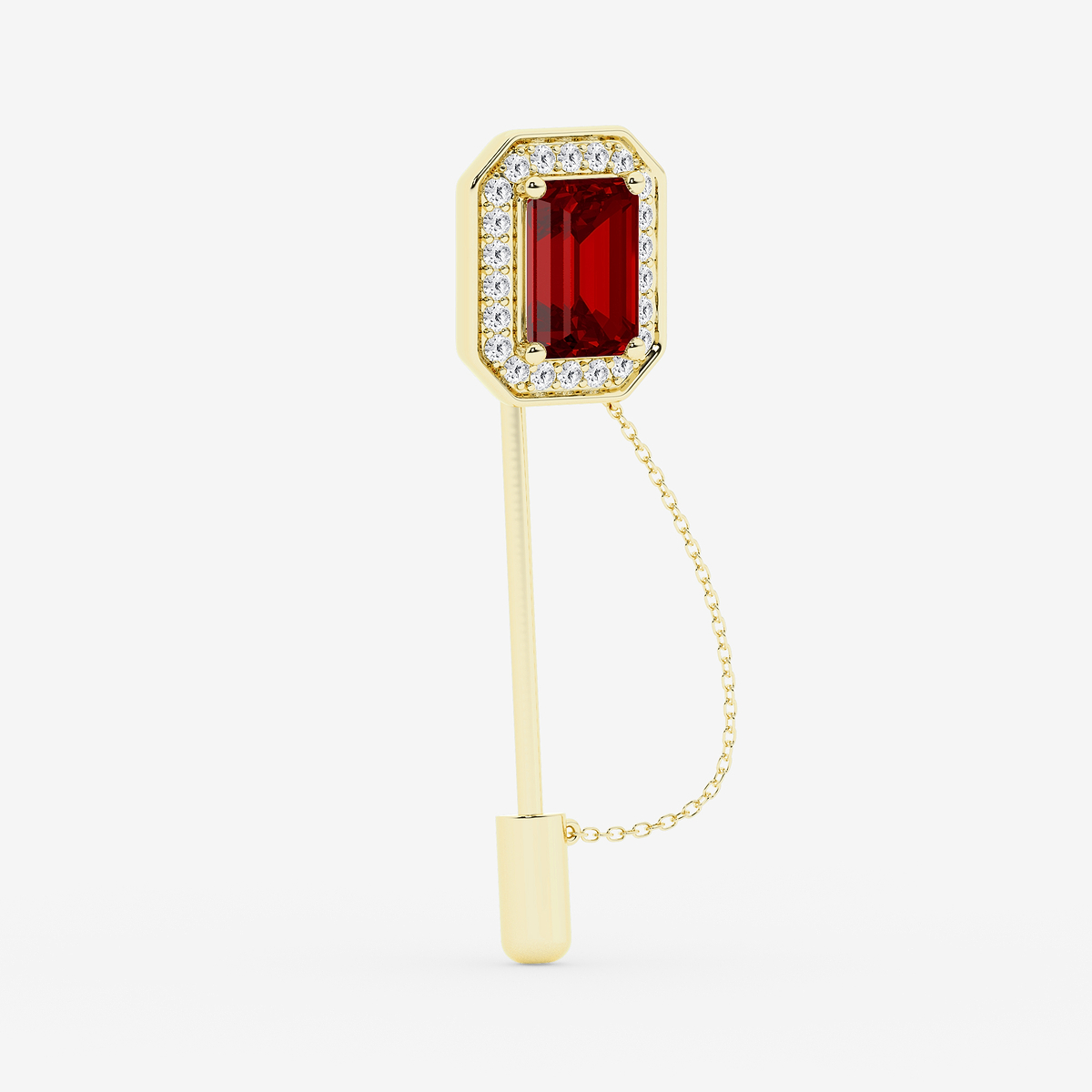 Additional Image 1 for  5 ctw Emerald Cut Ruby with Round Lab Grown Diamond Halo Lapel Pin